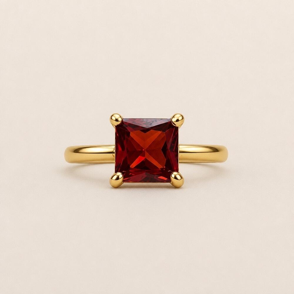 The "Autumn Embers" Princess Cut Garnet Ring - Sz 7